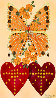 Lighthouse - Orange Butterfly Red Hearts by Anne Norskog