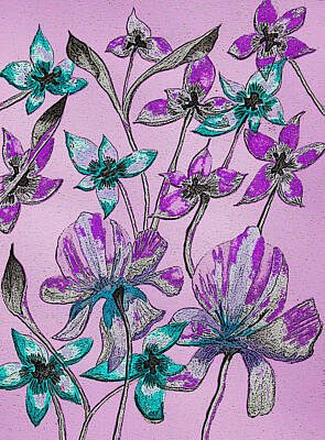 Best Sellers - Lilies Mixed Media - Floral Abstract Poster Edges Purple by Linda Brody