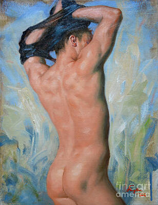 On Trend Breakfast - Original impression oil painting gay man body art male nude-018 by Hongtao Huang