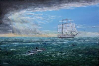 Longhorn Paintings - Out To Sea by William Stewart