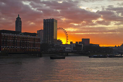 London Skyline Rights Managed Images - Oxo Tower London Eye Sunset Royalty-Free Image by David French