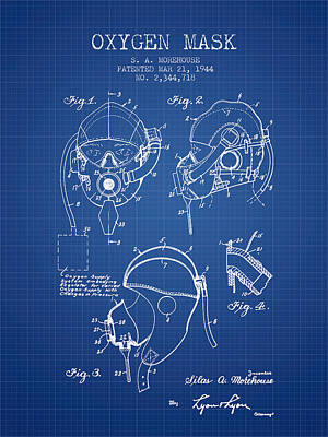 Transportation Digital Art Royalty Free Images - Oxygen Mask Patent from 1944 - Blueprint Royalty-Free Image by Aged Pixel