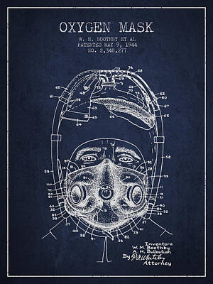 Transportation Digital Art Rights Managed Images - Oxygen Mask Patent from 1944 - One - Navy Blue Royalty-Free Image by Aged Pixel