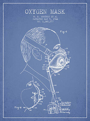 Transportation Digital Art - Oxygen Mask Patent from 1944 - Three - Light Blue by Aged Pixel