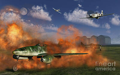 Transportation Digital Art - P-51 Mustang Planes Attacking A German by Mark Stevenson