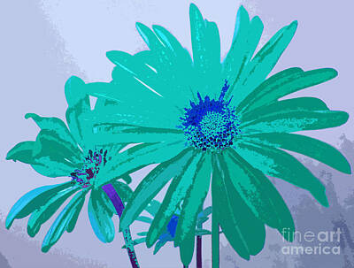 Abstract Flowers Digital Art - Painterly Flowers in Teal and Blue Pop Art Abstract by Adri Turner
