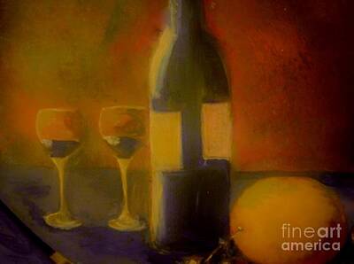 Wine Paintings - Painting and Wine by Lisa Kaiser