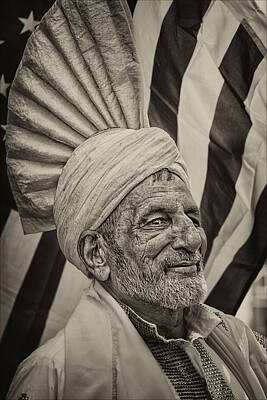 Musicians Royalty Free Images - Pakistani Day Parade NYC 8_25_13 Musician and American Flag Royalty-Free Image by Robert Ullmann