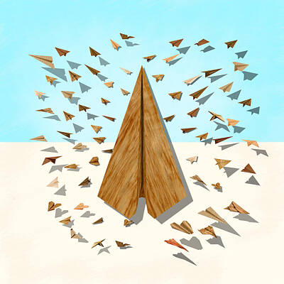 Best Sellers - Still Life Digital Art - Paper Airplanes of Wood 10 by YoPedro
