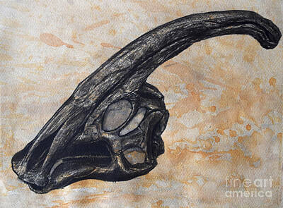 Reptiles Royalty Free Images - Parasaurolophus Walkerii Dinosaur Skull Royalty-Free Image by Harm Plat