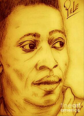 Recently Sold - Athletes Drawings - Pele in Brazillian Gold by Collin A Clarke