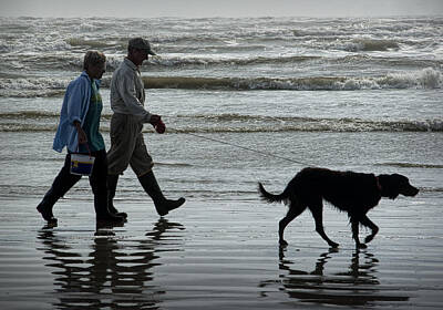 Randall Nyhof Photo Royalty Free Images - People walking the Dog along the Beach Royalty-Free Image by Randall Nyhof