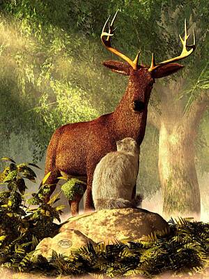 Mammals Digital Art - Persian Cat and Deer by Daniel Eskridge