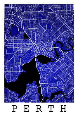 Movie Tees Royalty Free Images - Perth Street Map - Perth Australia Road Map Art on Colored Backg Royalty-Free Image by Jurq Studio