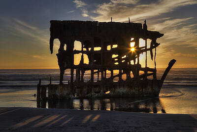 Landscape Royalty-Free and Rights-Managed Images - Peter Iredale Shipwreck Sunset by Mark Kiver