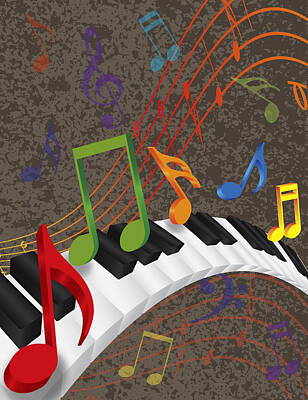 Kitchen Food And Drink Signs - Piano Wavy Border with 3D Keys and Colorful Music Note by Jit Lim