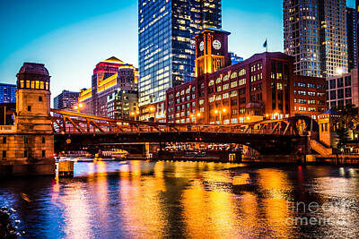 The Beatles - Picture of Chicago at Night with Clark Street Bridge by Paul Velgos