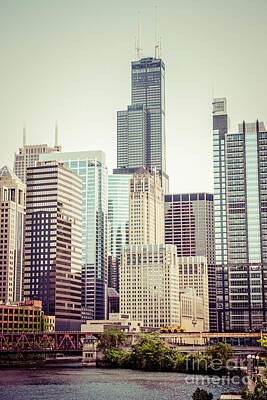 Skylines Royalty-Free and Rights-Managed Images - Picture of Vintage Chicago with Sears Willis Tower by Paul Velgos