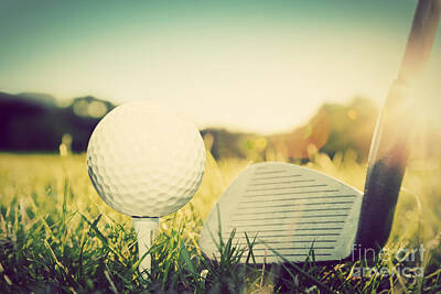 Sports Photos - Playing golf ball on tee and golf club by Michal Bednarek