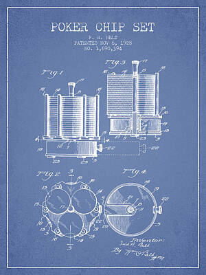 Weapons And Warfare - Poker Chip Set Patent from 1928 - Light Blue by Aged Pixel