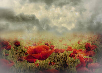 Landscapes Mixed Media Royalty Free Images - Poppies From Heaven - Vintage Royalty-Free Image by Georgiana Romanovna