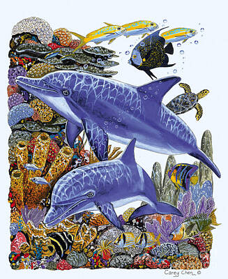 Reptiles Paintings - Porpoise Reef by Carey Chen