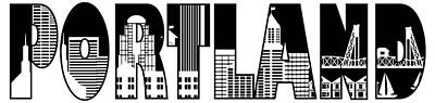 Sports Tees - Portland City Skyline Text Outline Illustration by Jit Lim