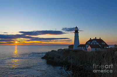 Landmarks Royalty-Free and Rights-Managed Images - Portland Head Light at Sunrise by Diane Diederich