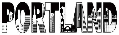 Abstract Skyline Photo Rights Managed Images - Portland Oregon Skyline Text Outline Black and White Illustratio Royalty-Free Image by Jit Lim