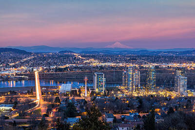Mountain Rights Managed Images - Portland South Waterfront At Sunset Royalty-Free Image by Jit Lim