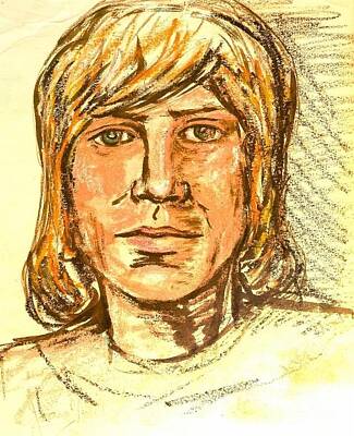 Colorful Button - Portrait of Justin Hayward 3 by Joan-Violet Stretch