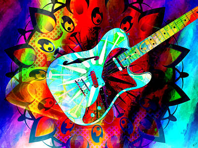 Rock And Roll Paintings - Psychedelic Guitar by Ally  White