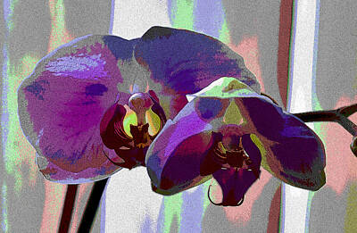 Shark Art Royalty Free Images - Purple Orchid Posterized II Royalty-Free Image by Linda Brody