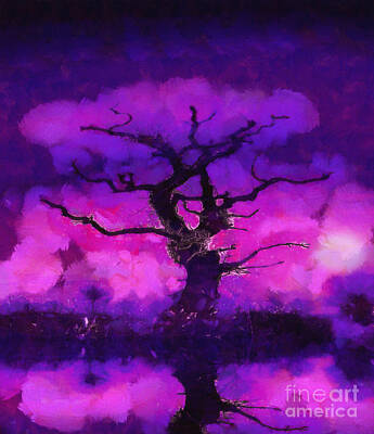Fantasy Paintings - Purple tree of life by Pixel Chimp