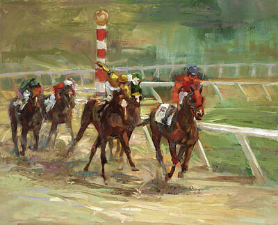 Sports Painting Rights Managed Images - Race is On Royalty-Free Image by Laurie Snow Hein
