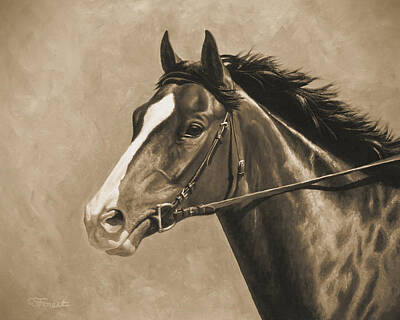 Mammals Paintings - Racehorse Painting In Sepia by Crista Forest