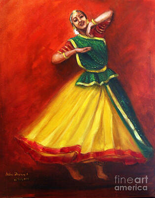 Royalty-Free and Rights-Managed Images - Radha dancing thinking of Krishna by Asha Sudhaker Shenoy