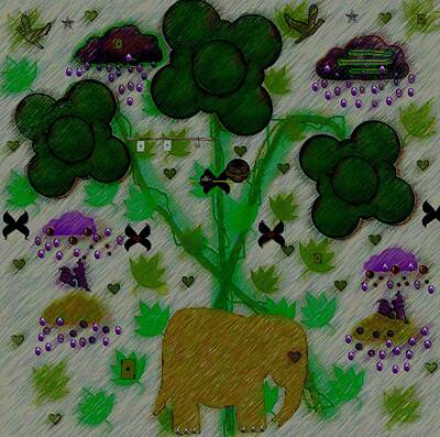 Surrealism Mixed Media Rights Managed Images - Rain In The Poker Forest Royalty-Free Image by Pepita Selles