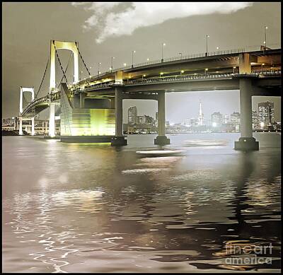 American Red Cross Posters Rights Managed Images - Rainbow Bridge and Tokyo Bay at night Royalty-Free Image by Stefano Senise