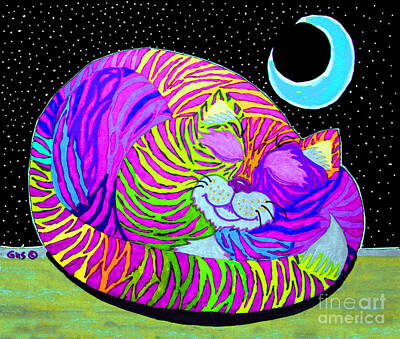 Mammals Drawings - Rainbow Cat Blue Moon by Nick Gustafson