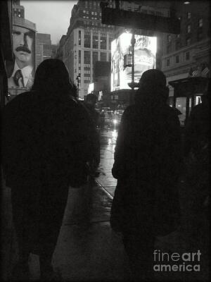 Black And White Line Drawings - Rainy Night on Seventh - Duo by Miriam Danar