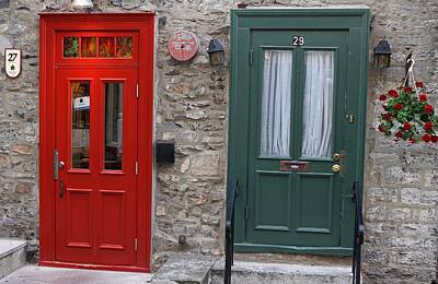 Travel Pics Royalty Free Images - Red and Green Doors of Quebec Royalty-Free Image by Juergen Roth