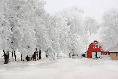 Studio Grafika Typography - Red Barn in Winter by Rebecca Renfro