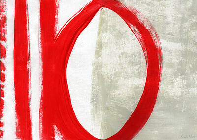 Abstract Royalty-Free and Rights-Managed Images - Red Circle 5- abstract painting by Linda Woods