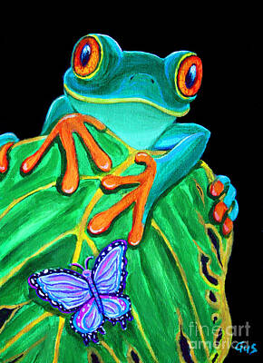 Too Cute For Words - Red-eyed tree frog and butterfly by Nick Gustafson