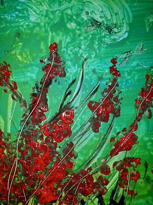 Recently Sold - Abstract Flowers Royalty-Free and Rights-Managed Images - Red Flowers Abstract Painting by Laura Carter