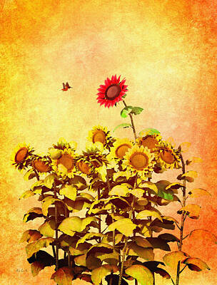 Sunflowers Digital Art Royalty Free Images - Red Sunflower Royalty-Free Image by Bob Orsillo