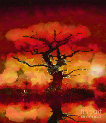 Fantasy Paintings - Red tree of life by Pixel Chimp