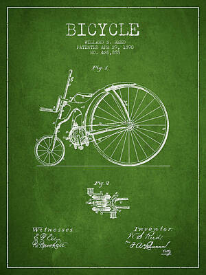 Transportation Digital Art Royalty Free Images - Reed Bicycle Patent Drawing From 1890 - Green Royalty-Free Image by Aged Pixel