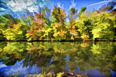 Impressionism Photos - Reflection of Autumn Colors on the Canal III by David Letts